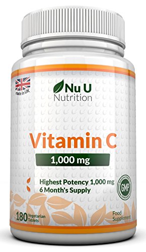 Vitamin C 1000 mg hochdosiert – für Immunsystem & Kollagen – Versorgung für 6 Monate – 180 Tabletten – Nahrungsergänzungsmittel von Nu U Nutrition