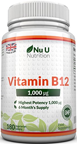 Vitamin B12 Methylcobalamin 1000 mcg – 6-Monats-Versorgung – 180 Tabletten – Nahrungsergänzungsmittel von Nu U Nutrition